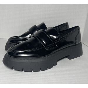 ZARA Women's Black Patent Low Heel Lug Sole Penny Loafers Chunky 41 US 9.5